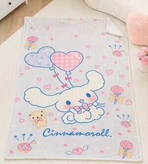 Sanrio Cinnamoroll Fleece Throw Blanket Pink Hearts Balloons 37x48 Cute Kawaii